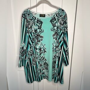 Bob Mackie NWT Floral Striped Jersey Blouse Top Women’s Plus Size 2X